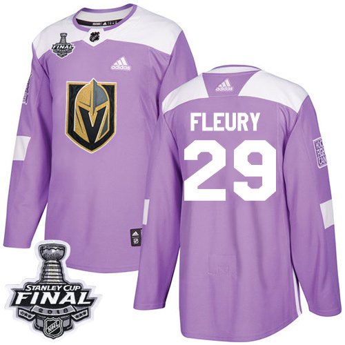 Adidas Golden Knights #29 Marc-Andre Fleury Purple Authentic Fights Cancer 2018 Stanley Cup Final Stitched NHL Jersey - Click Image to Close